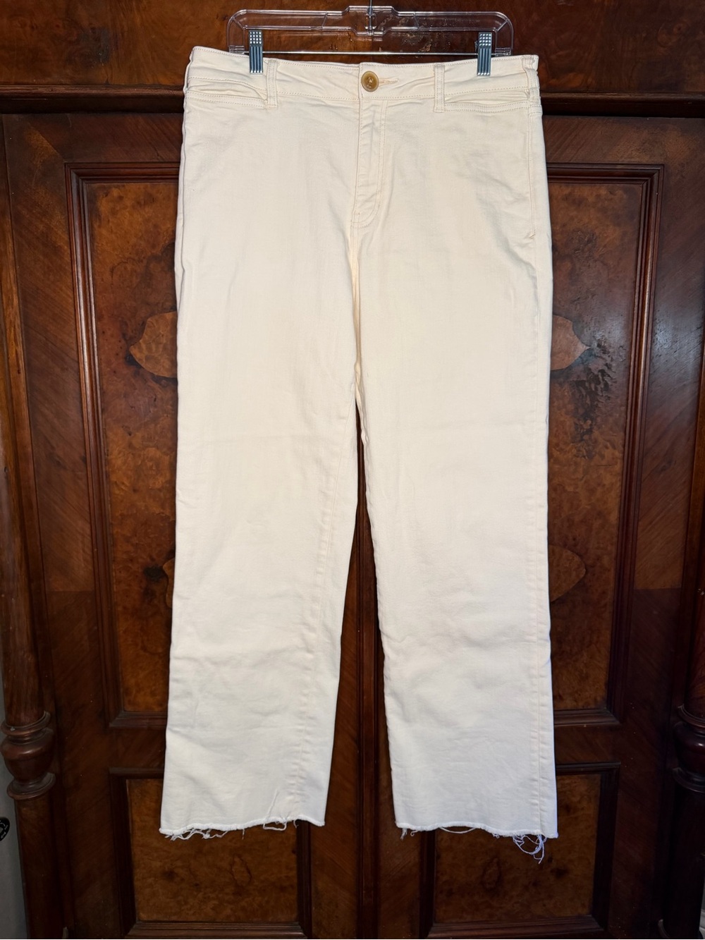 Anthropologie Pilcro Off-White Stretch Raw Hem Pants Size 31